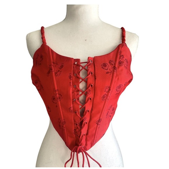 NWT For love & Lemons Lillian Red Floral Corset Top Rose Romantic Whimsigoth XXS - Picture 7 of 15